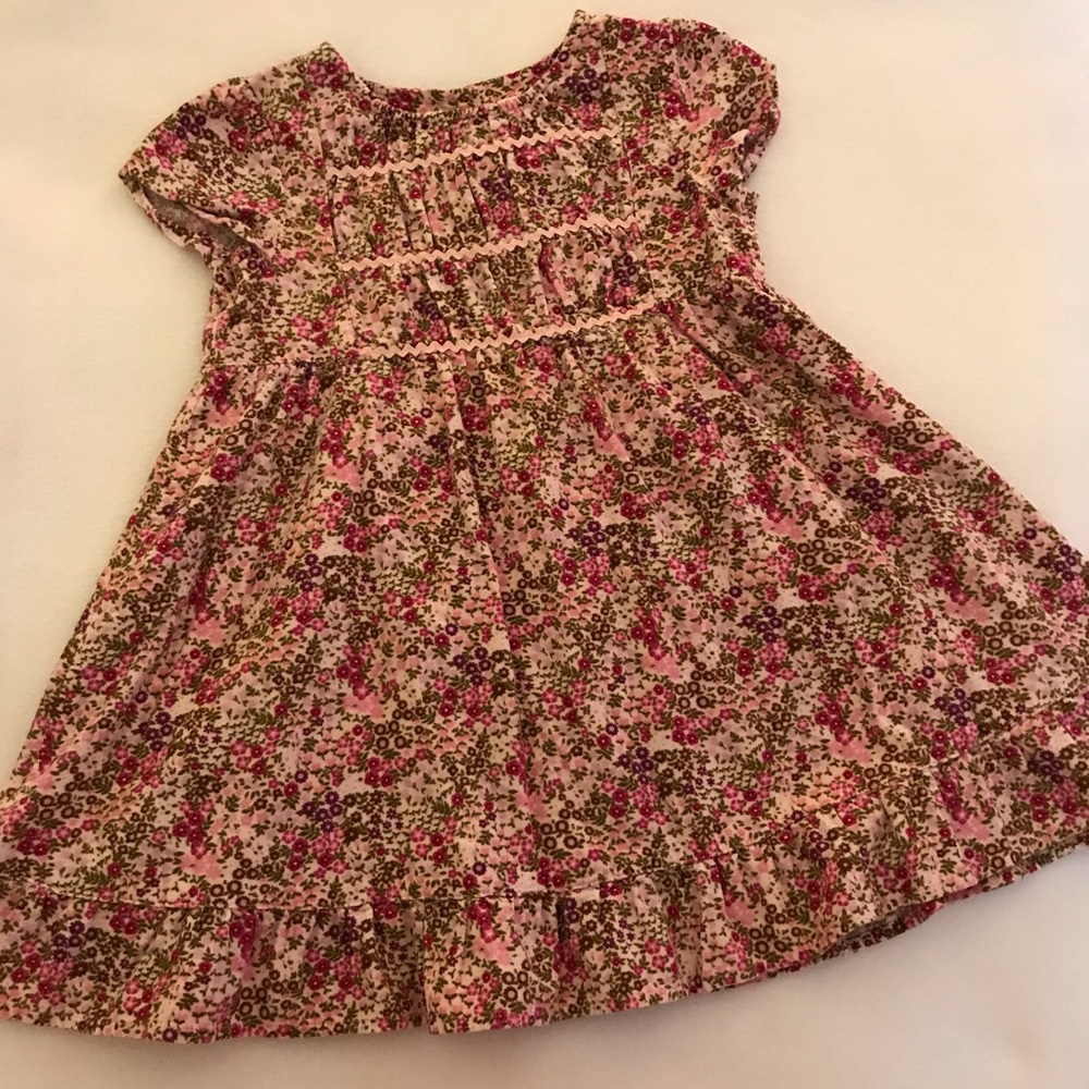 Pink Floral Corduroy Short Sleeve Dress